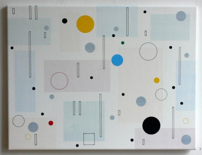 Rita Ernst: Punkt Punkt Komma Strich II, 2005, Acryl auf Leinwand, 46x60 cm